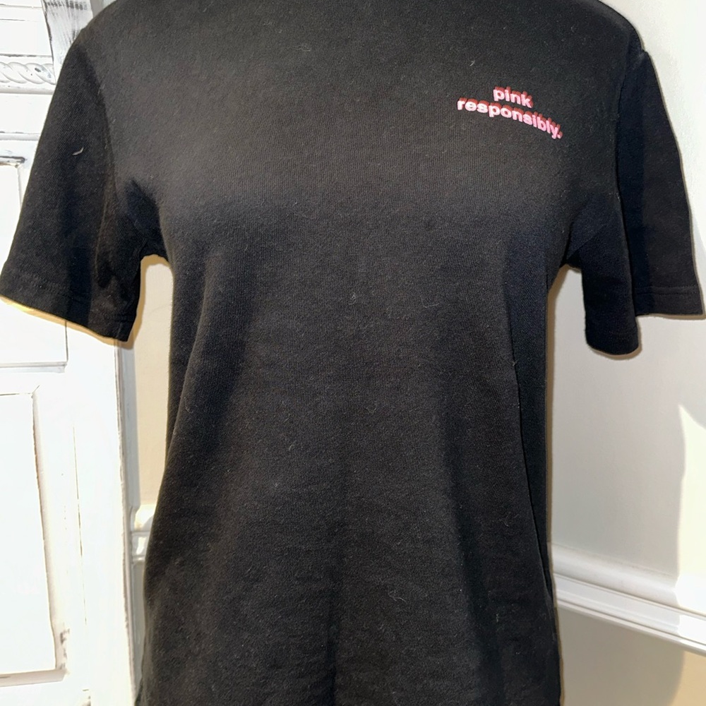 Pink Elephant Black T-Shirt with Pink Text